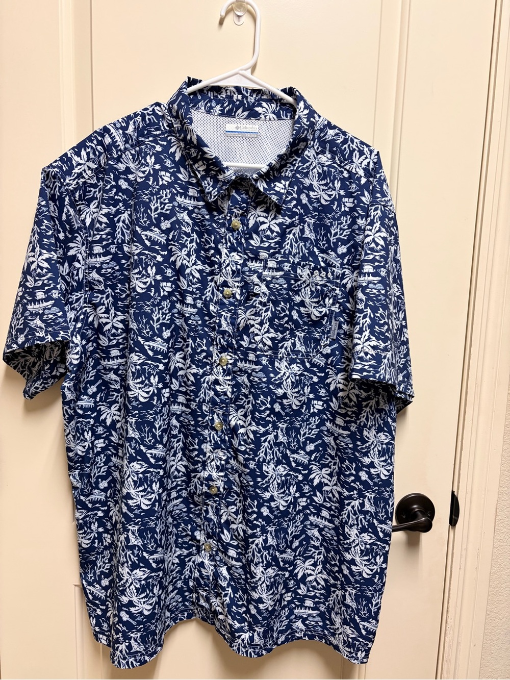 Columbia PFG Men's XXL / 2TG Tropical Fishing Shirt - Blue & White